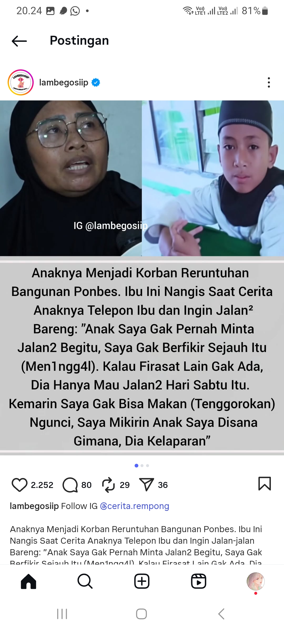 Hafia, Ibu salah satu korban tragedi Ponpes Al Khoziny Sidoarjo ceritakan firasat sebelum insiden terjadi.